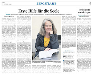 "Erste Hilfe für die Seele" Zeitungsartikel von Stefanie Kuntermann in den Weinheimer Nachrichten vom 17.10.2025, Seite 13
