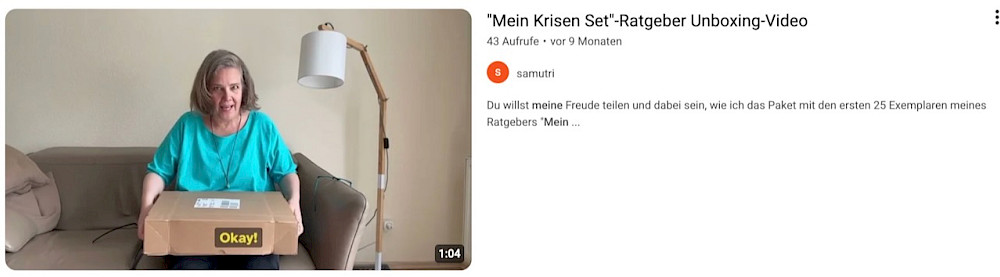 "Mein Krisen-Set"-Ratgeber Unboxing-Video bei uTube. Mit dem Klick aufs Bild erklärst du dich mit deren Nutzungsbedingungen einverstanden und kann das Video direkt ansehen.