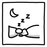 Schwarz-weiß-Zeichnung im Bett unter einem Halbmond schlafenden Männchens in einem quadratischen Rahmen