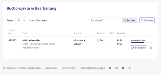 Mein Ratgeber als "Buchprojekt in Bearbeitung" bei BoD (Books on Demand)