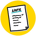 Sketchnote einer Einkaufsliste vor gelbem Kreis als Hintergrund